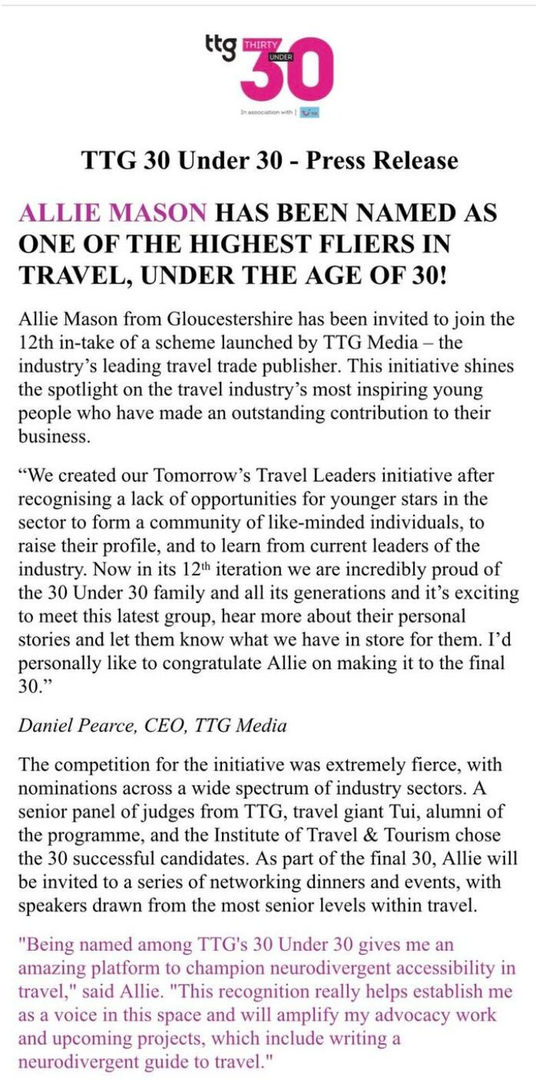Allie is a travel industry high flier